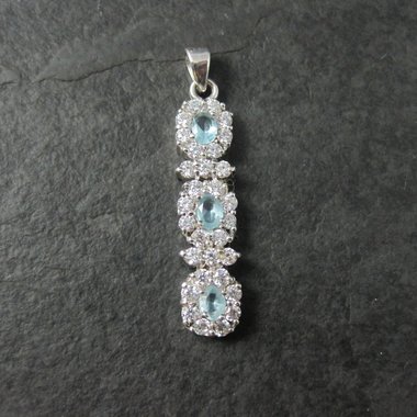 Vintage Sterling Topaz Cubic Zirconia Halo Pendant