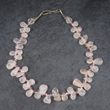 Vintage Sterling Rose Quartz Choker Necklace Carolee 15 Inches