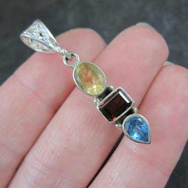 Estate Sterling Citrine Garnet Topaz Pendant