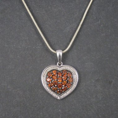 Sterling Madeira Citrine Diamond Heart Pendant Necklace