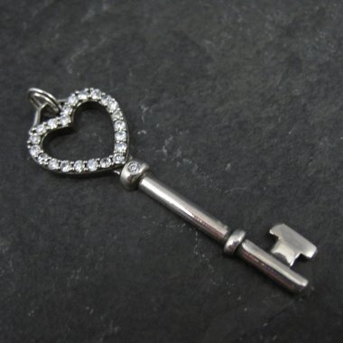 Vintage Sterling Silver Heart Key Pendant