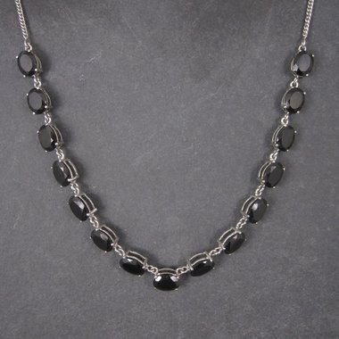 Vintage Sterling Black Onyx Necklace 18 Inches