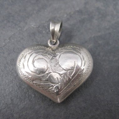 Vintage Sterling Etched Puffy Heart Pendant