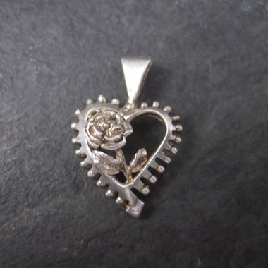 Vintage Sterling Heart Rose Pendant