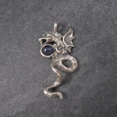 Vintage Sterling Iolite Winged Dragon Pendant