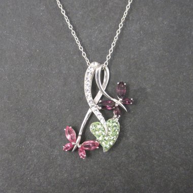 Estate Sterling Pink Purple Butterfly Pendant Necklace