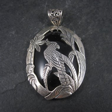 Large Sterling Onyx Parrot Pendant