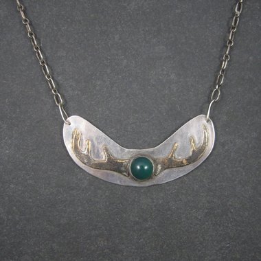 Vintage Sterling Chrysoprase Deer Antler Necklace 27 Inches