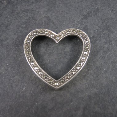 Large Vintage Sterling Marcasite Heart Pendant