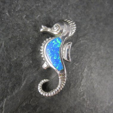Vintage Sterling Blue Opal Seahorse Pendant