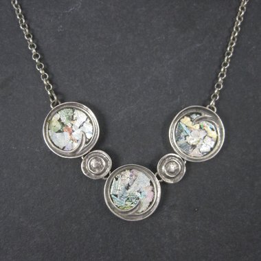 Vintage Sterling Mosaic Kaleidoscope Necklace Revital 16-18 Inches