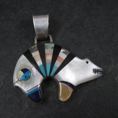 Sterling Inlay Spirit Bear Pendant