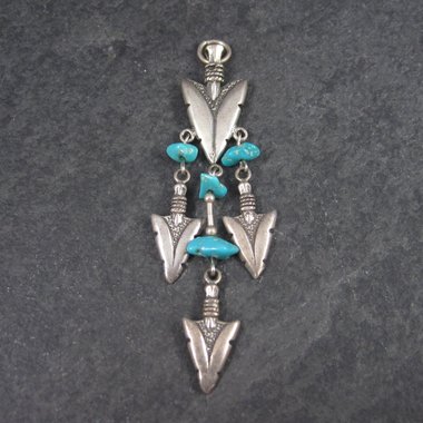 Long Vintage Sterling Turquoise Arrowhead Pendant