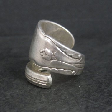 Heavy Silver Plate Rose Spoon Ring Size 10