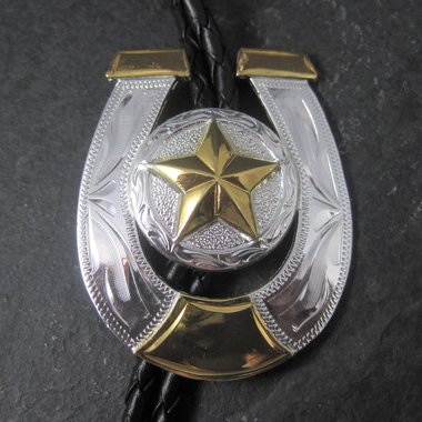 Vintage Silver and Gold Plated Horseshoe Bolo Tie Silver Strike