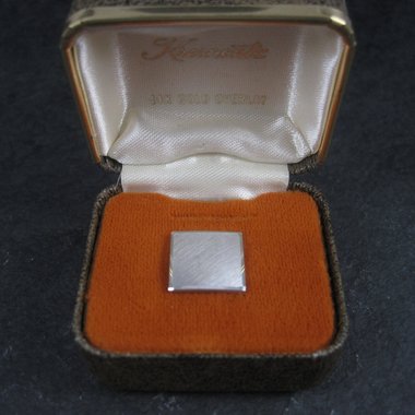 Vintage Krementz Square Tie Tack White Gold Plated New Old Stock