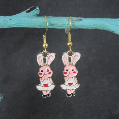 Vermeil Sterling Pink Enamel Bunny Rabbit Earrings