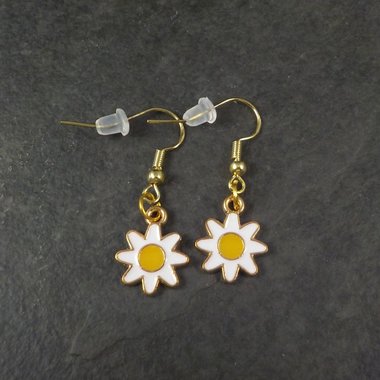 Vermeil Sterling Enamel Daisy Earrings