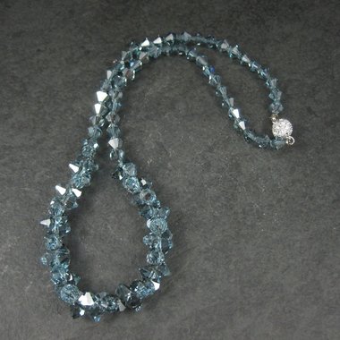 Blue Austrian Crystal Bead Necklace 17 Inches