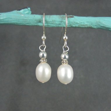 Simple Silver Plated Pearl Earrings