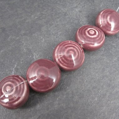 Vintage Burgundy Ceramic Beads 21x12mm