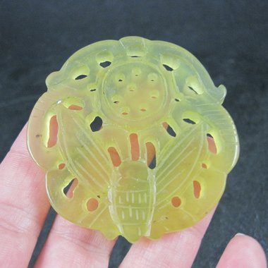 Vintage Carved Translucent Jadeite Moth Pendant Medallion