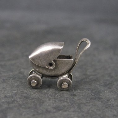 Tiny Antique Mexican Sterling Articulated Baby Stroller Charm