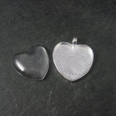 Silver Plated Heart Bezel Pendant Glass Heart Cabochon 25mm