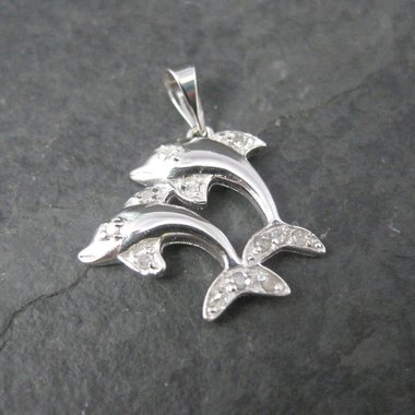 Vintage Sterling Diamond Dolphin Pendant