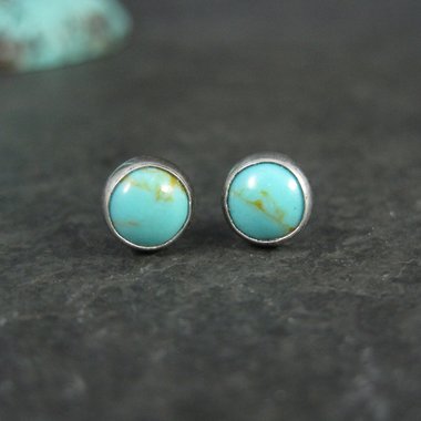 Small Round Turquoise Earrings Navajo Sterling Button Studs 7mm
