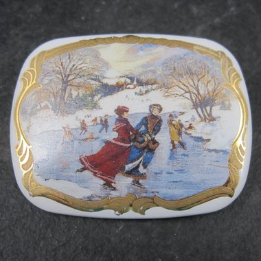 Vintage Porcelain 24K Ice Skating Brooch Avon