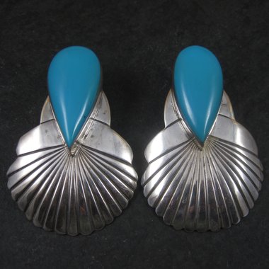 Large Vintage Navajo Turquoise Statement Earrings