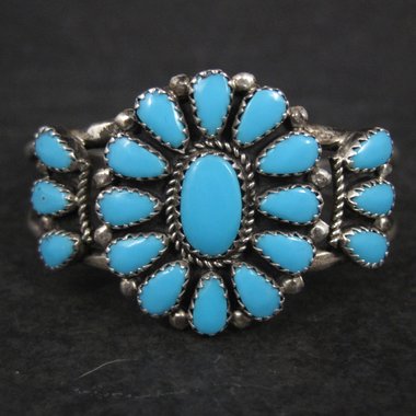 Vintage Turquoise Cluster Cuff Bracelet 5.25 Inches