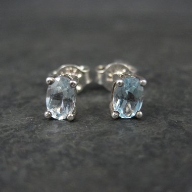 Simple Sterling Blue Topaz Stud Earrings Oval 4x6mm