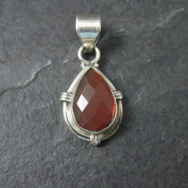 Faceted Carnelian Pendant Sterling Silver
