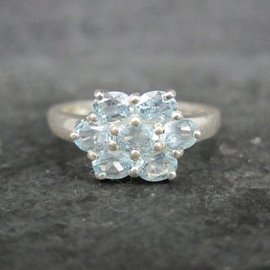 Blue Topaz Cluster Ring Sterling Silver Size 7