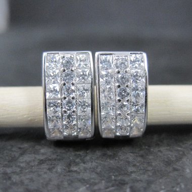 Cubic Zirconia Latch Back Earrings Sterling Silver Estate Jewelry