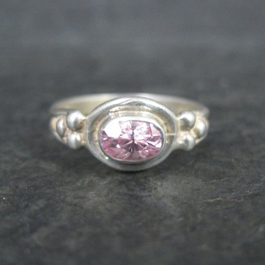 Dainty Pink Cubic Zirconia Ring Size 7 Sterling Silver