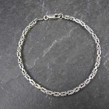 3mm Square Byzantine Bracelet 7.75 Inches Italian Sterling Silver