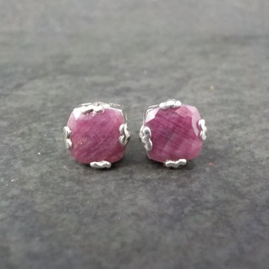 Ruby Stud Earrings Chunky Sterling Silver