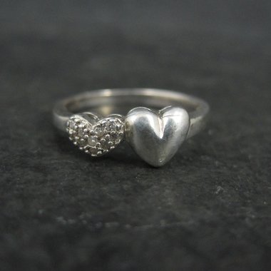 Dainty 1990s Heart Ring Sterling Silver Size 5.5 Vintage Italian