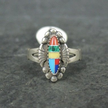 Vintage Southwestern Sterling Inlay Ring New Old Stock Sizes 6 and 6.5