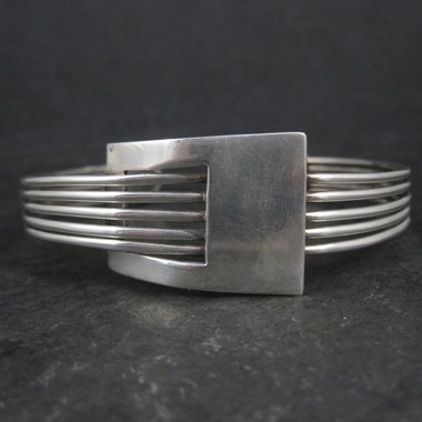 Modern Atomic Sterling Silver Cuff Bracelet 7 Inches