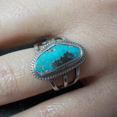 Navajo Turquoise Ring Size 5.5 Signed Swan