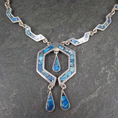 Vintage Mexican Silver Sodalite Inlay Necklace