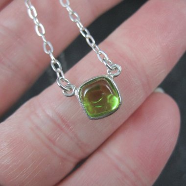 Green Cast Glass Necklace Sterling Silver 16-17 Inches