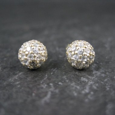 Gold Cz Sphere Stud Earrings Vermeil Sterling