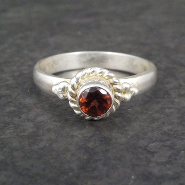 Garnet Ring Size 6.5 Estate Solitaire Sterling Silver