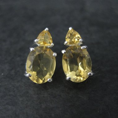 Citrine Stud Earrings Estate Sterling Silver