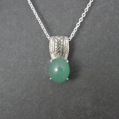 Jade and Green Diamond Pendant Necklace Sterling Silver